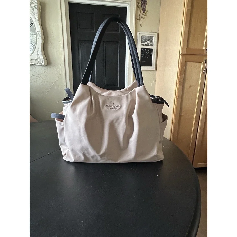 Large Kate Spade Diaper Bag Tan/pink Nylon Easy Wipe Down Shoulder Strap Clean - Picture 1 of 15